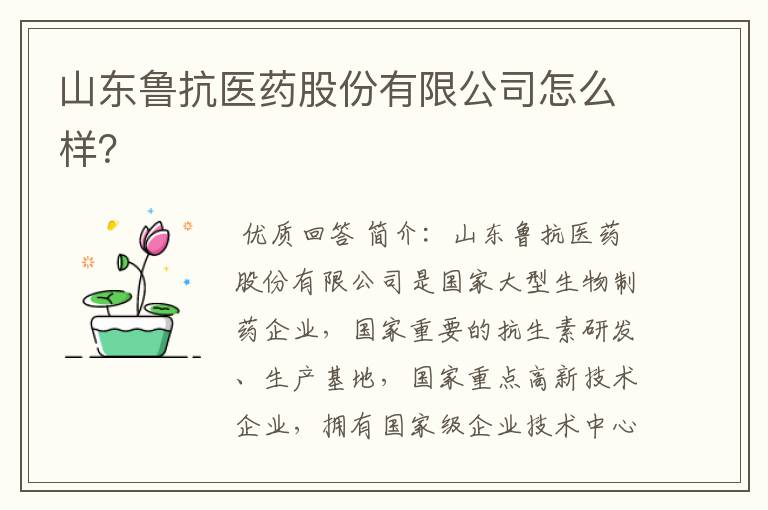 山东鲁抗医药股份有限公司怎么样？