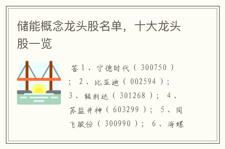 储能概念龙头股名单，十大龙头股一览